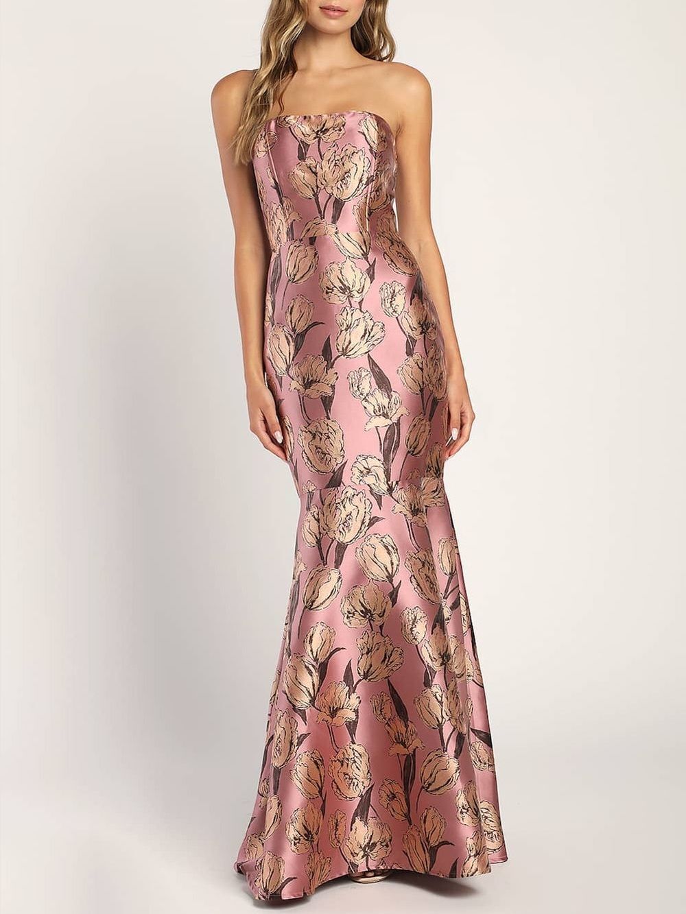 Lulus Gowning Around Floral Jacquard Strapless Maxi Dress | Mauve | Large